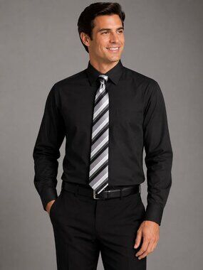 men's dress shirt and handmade tie set Black/Gray Large